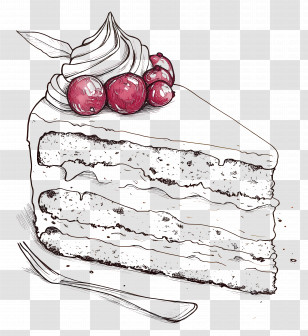 Cake Drawing - Sketch Of Cake Slice With Cherries Transparent PNG