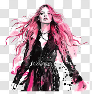 Taylor Swift Silhouette - Stylized Woman Illustration With Flowing Pink Hair Transparent PNG