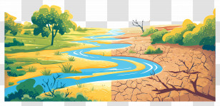 Climate Change - River Flowing Through Green And Drought Lands Transparent PNG