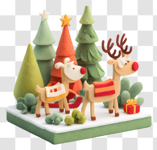 Christmas In July - Clay Reindeer Christmas Scene Transparent PNG