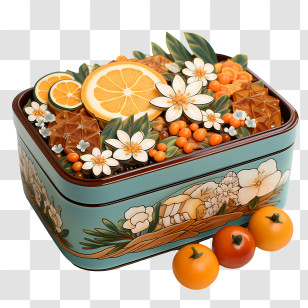 Bento Box - Decorative Box With Floral And Orange Design Transparent PNG