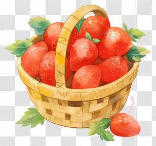 Basket With Strawberries - Strawberries In A Woven Basket Illustration Transparent PNG