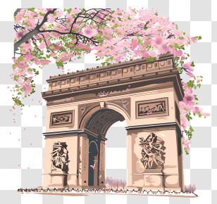 Arc De Triomphe - Arc De Triomphe With Cherry Blossoms Transparent PNG