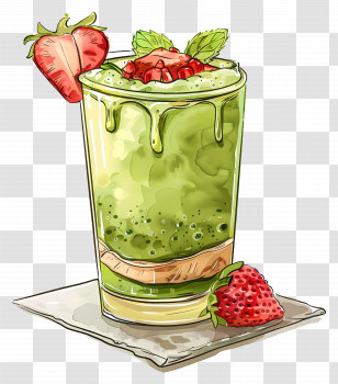 Matcha Drink - Green Smoothie With Strawberries Illustration Transparent PNG