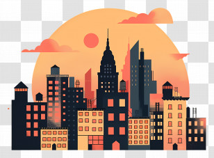 City Silhouette - Artistic City Skyline At Sunset Transparent PNG