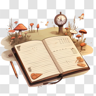 Dear Diary Day - Journal With Mushrooms And Compass Transparent PNG