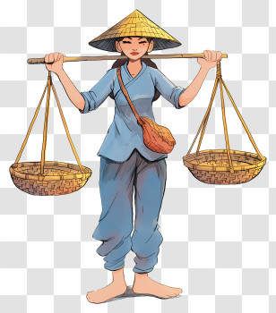 Vietnamese Woman Carrying Baskets - Traditional Woman Carrying Baskets Transparent PNG