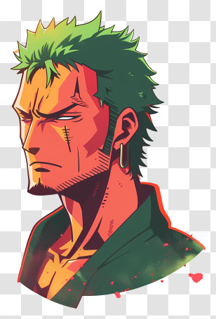 One Piece Roronoa Zoro - Anime Samurai Portrait With Green Hair Transparent PNG