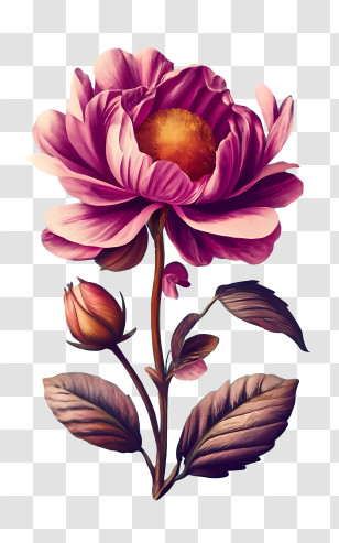 Vintage Rose - Illustrated Pink Flower With Detailed Petals Transparent PNG
