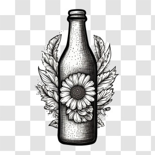 Beer Bottle - Vintage Bottle With Flower Illustration Transparent PNG