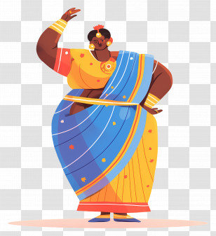 Indian Classical Dancer - Woman In Colorful Sari Transparent PNG