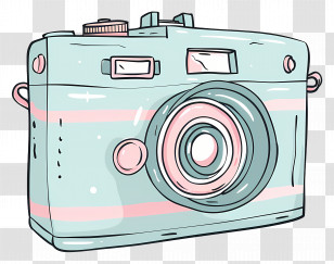 Doodle Camera - Light Blue Pastel Vintage Camera Drawing Transparent PNG