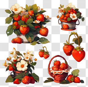 Strawberry Art - Strawberry Floral Sticker Set Transparent PNG