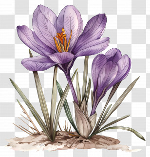 Saffron Crocus - Purple Crocus Flowers Illustration Transparent PNG