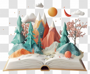 Animated Books - Whimsical Illustration In An Open Storybook Transparent PNG