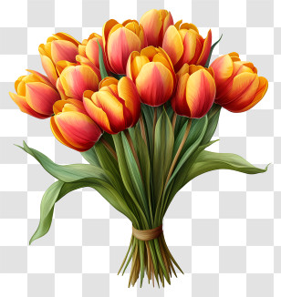 Sketch Style Tulips Bouquet - Orange Tulip Bouquet For Spring Decoration Transparent PNG