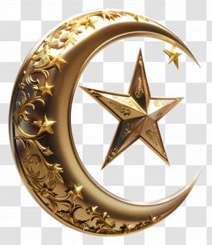 Golden Crescent - Golden Crescent And Star Ornament Transparent PNG