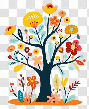 Cartoon Tree - Stylized Artistic Floral Tree Transparent PNG