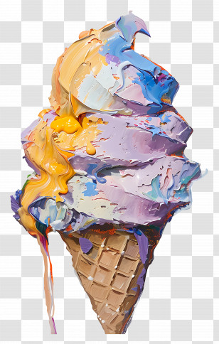 Oil Painting - Colorful Ice Cream Cone Transparent PNG