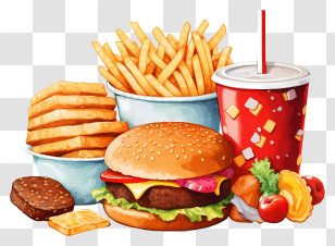 Fast Food Meal - Fast Food Collection Including Burger, Fries, And Soda Transparent PNG
