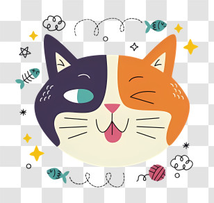 Cat - Cute Winking Cat Illustration With Colorful Elements Transparent PNG