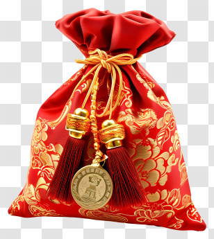 Money Bag - Red Bag With Gold Pattern And Tassels Transparent PNG