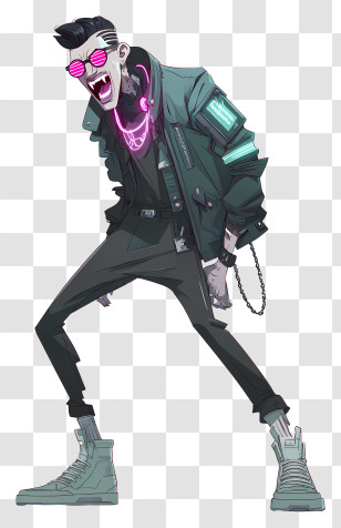 Neon Cyberpunk Vampire - Neon Cyberpunk Vampire Character Transparent PNG