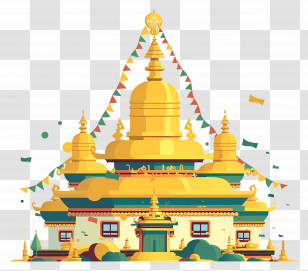 Golden Pagoda - Golden Temple With Flags Transparent PNG