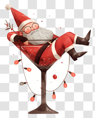 Funny Santa Claus In Martini Glass - Santa Relaxing In Festive Glass Transparent PNG