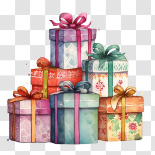 Watercolor Christmas Gifts
 - Colorful Pile Of Wrapped Gift Boxes Transparent PNG