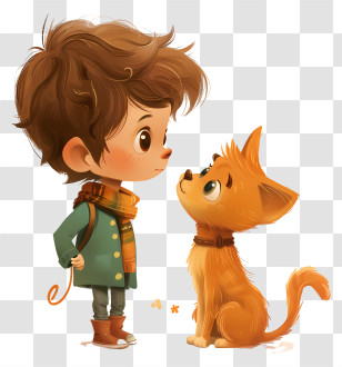 Kid And Pet - Boy And Dog In Cute Cartoon Style Transparent PNG