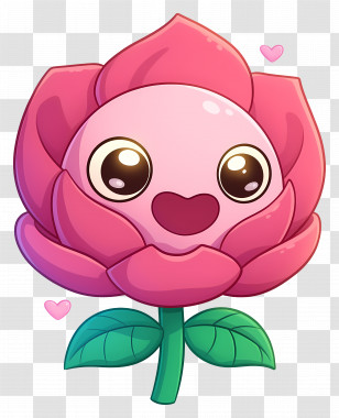 Rose Flower Cartoon - Cute Pink Cartoon Flower With Adorable Expression Transparent PNG