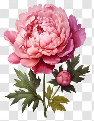 Watercolor Peony Flower - Blooming Pink Peony Flower Illustration Transparent PNG