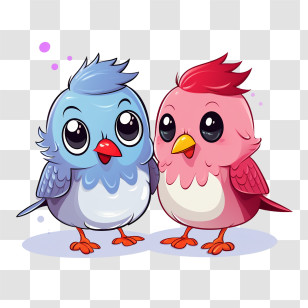 Love Birds - Adorable Colorful Cartoon Birds Transparent PNG