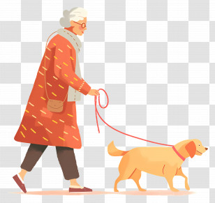 Old Woman Walking Dog - Elderly Woman Walking A Dog Illustration Transparent PNG