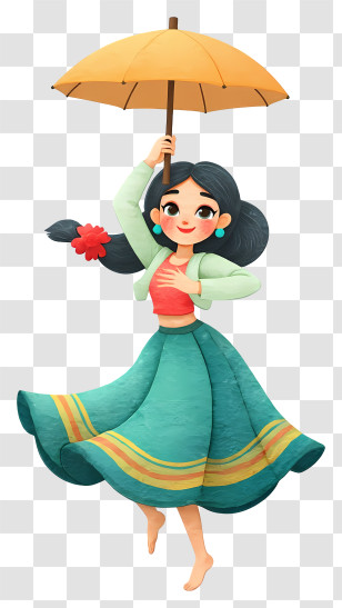 Myanmar Dancer - Girl Floating With Umbrella Transparent PNG