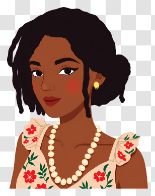 African Woman - Elegant Woman With Pearls And Floral Dress Transparent PNG