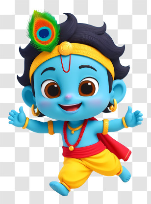 Lord Krishna - Blue Cartoon Character With Peacock Feather Transparent PNG