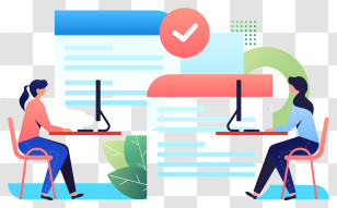 Office Productivity - Two People Working At Computers Transparent PNG