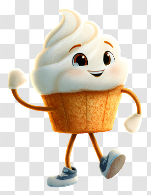 Cartoon Cupcake - Cheerful Walking Cupcake Mascot Transparent PNG