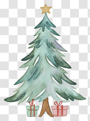 Christmas Tree - Watercolor Christmas Tree With Gifts Transparent PNG