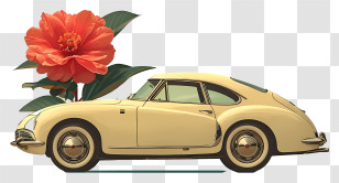 Food Elements - Vintage Car With Orange Flower Transparent PNG