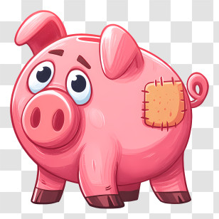 Broken Pink Piggy Bank - Piggy Bank With Patch Transparent PNG