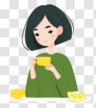 Girl Drinking Lemon Tea - Woman Enjoying Lemon Tea Illustration Transparent PNG