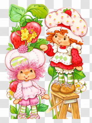 Strawberry Shortcake - Two Girls With Strawberry Plants Transparent PNG