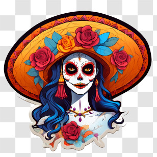 Dia De Los Muertos
 - Day Of The Dead Woman Illustration With Hat Transparent PNG