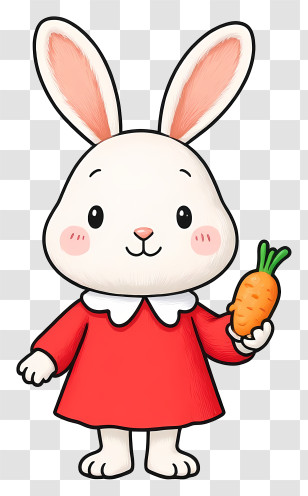 Cute Cartoon Bunny - Rabbit Character Holding A Carrot Transparent PNG