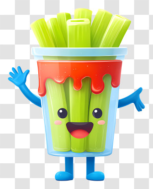 Cartoon Plastic Cup - Cute Celery Snack Cup Character Transparent PNG