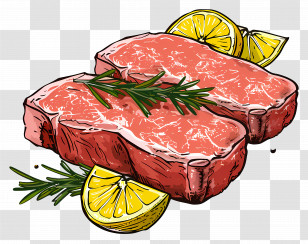 Raw Meat - Raw Steaks With Lemon Transparent PNG