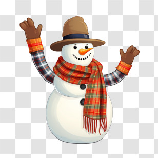 Snowman - Cheerful Snowman With Hat And Scarf Illustration Transparent PNG